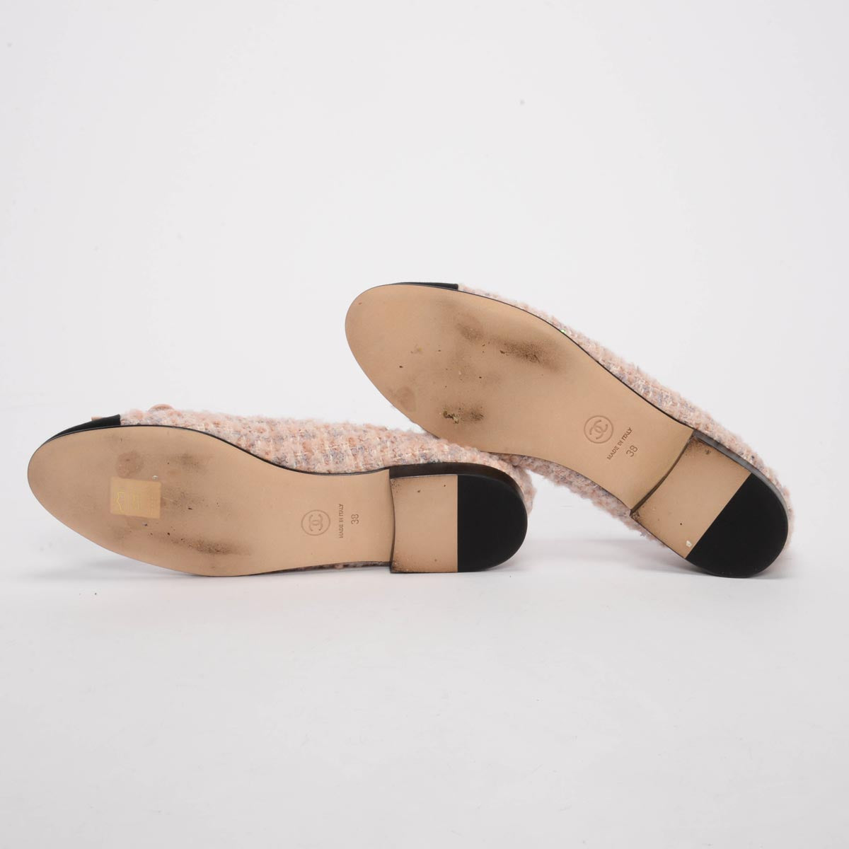 Chanel Pink Sequin Tweed Ballet Flats 38