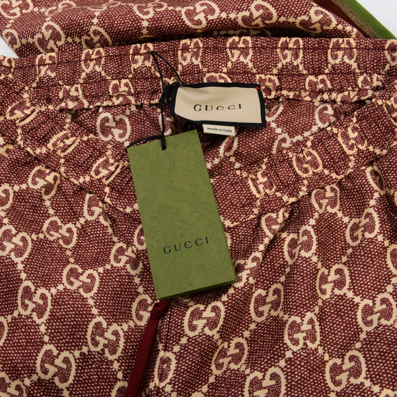 Gucci Pink Silk GG Supreme Trackpants XL - Blue Spinach
