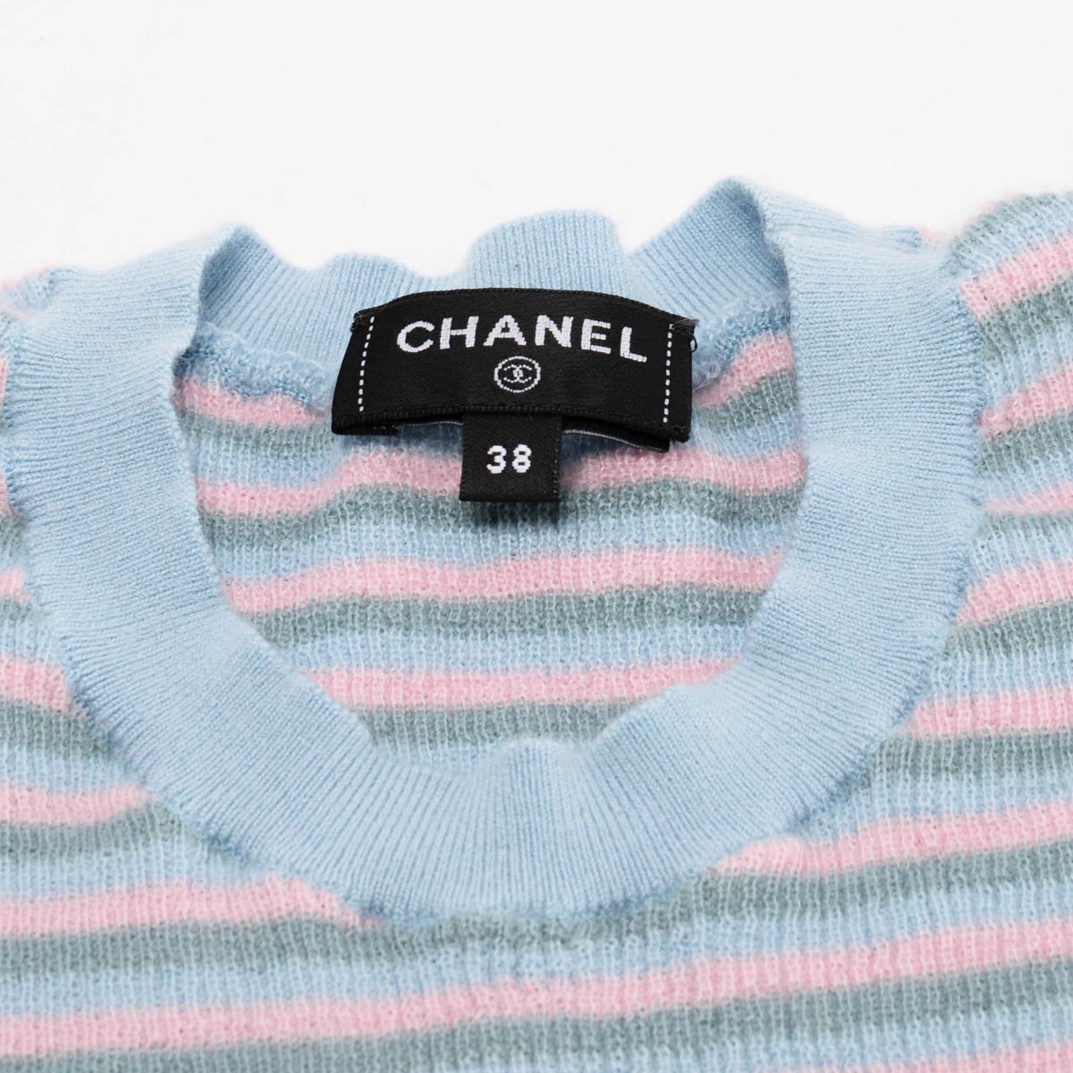 Chanel Blue Cashmere & Mohair Striped Short-Sleeved Top FR 38