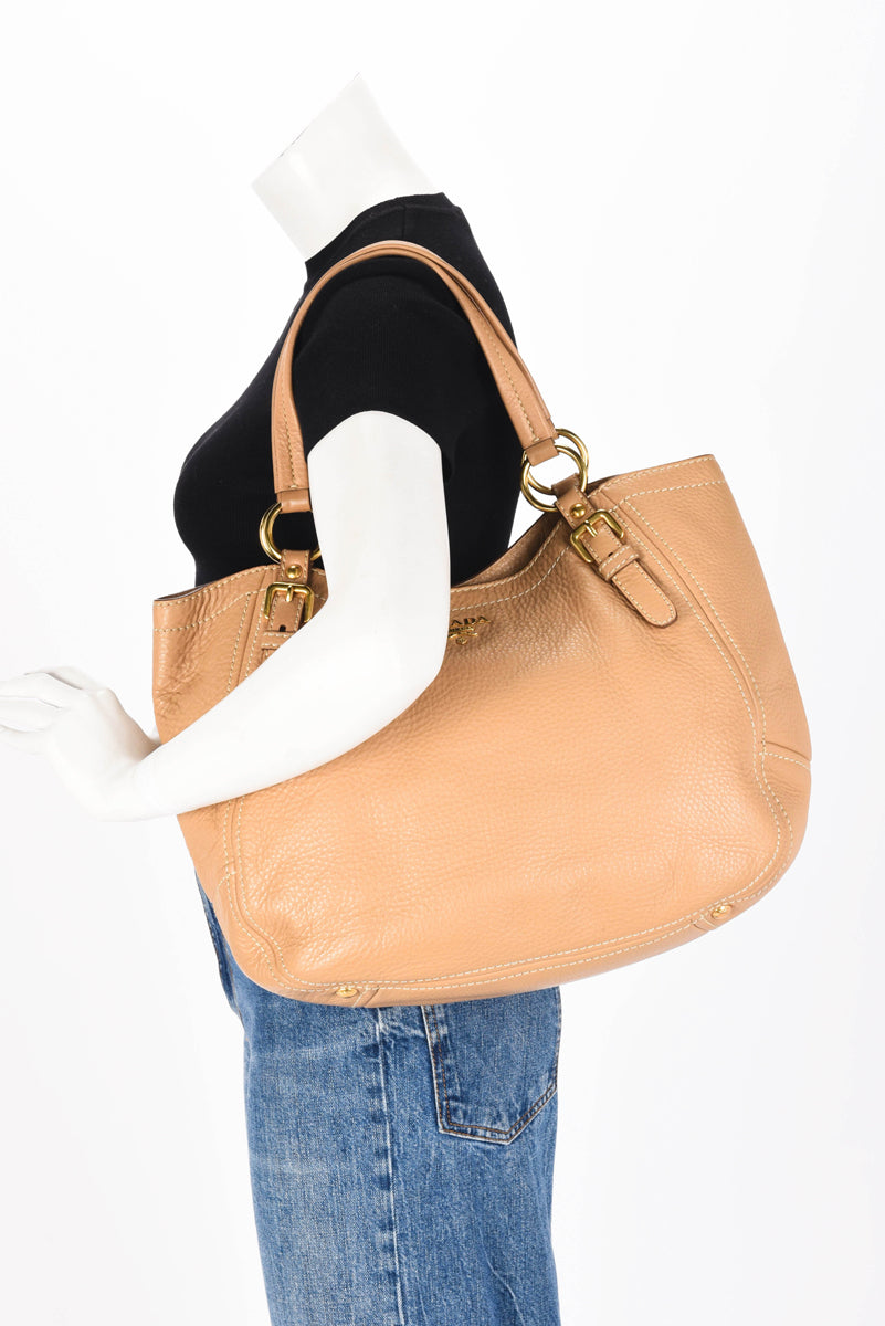 Prada Sughero Vitello Daino Shopping Hobo Bag
