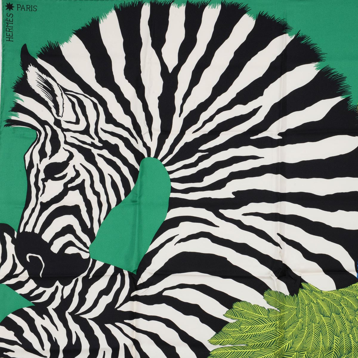 Hermes Green Silk Zebra Pegasus Scarf