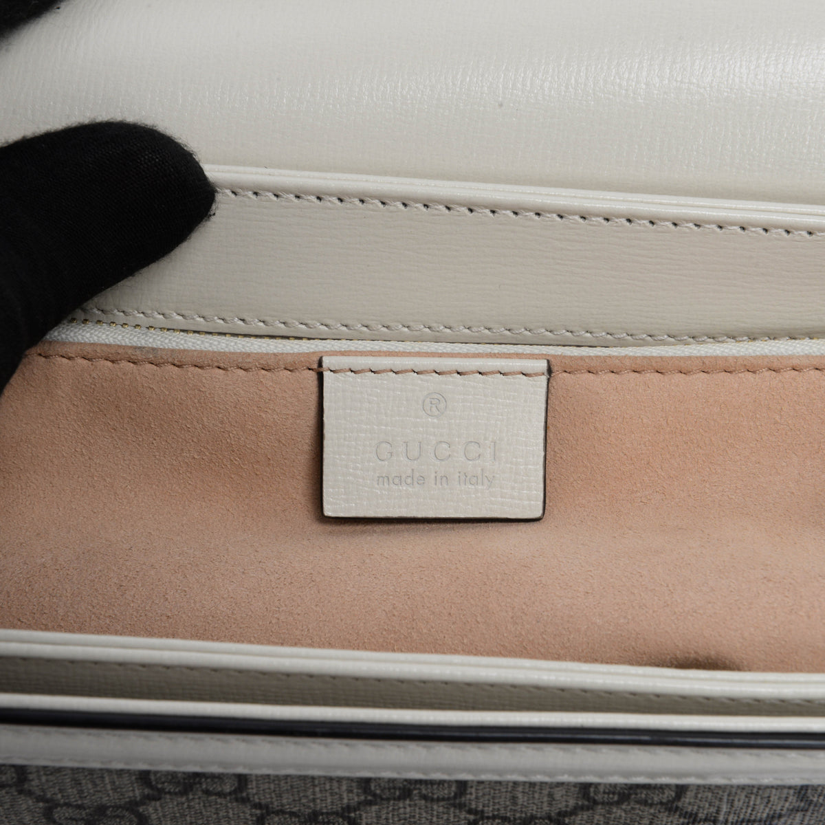 Gucci Cream GG Supreme 1955 Horsebit Shoulder Bag