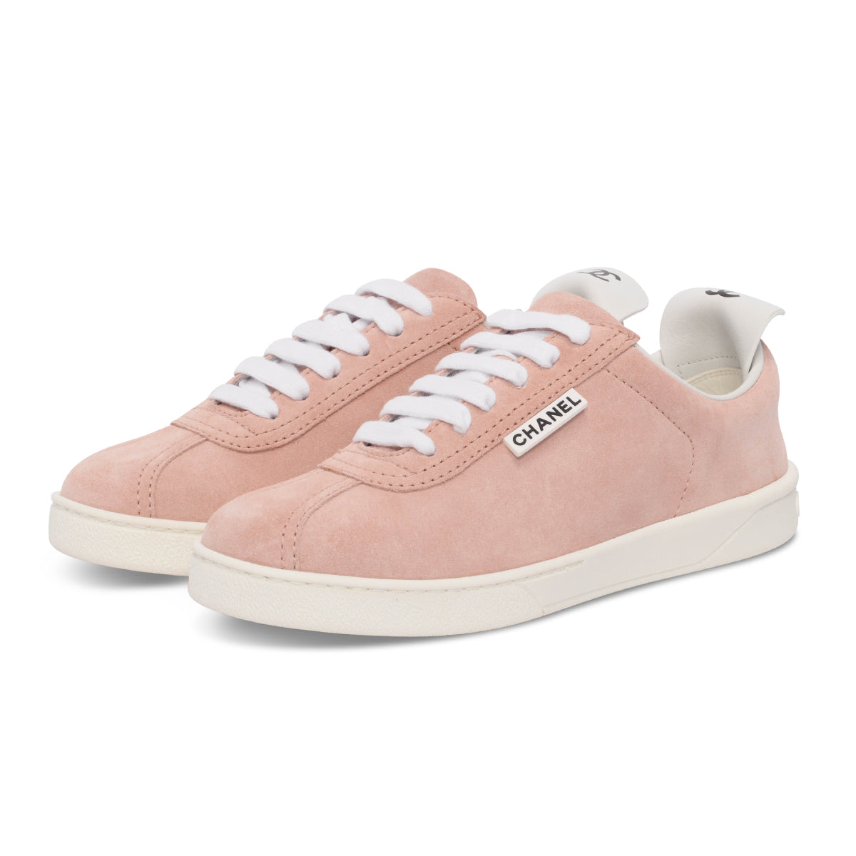 Chanel Pale Pink Suede Weekender Logo Sneakers 37