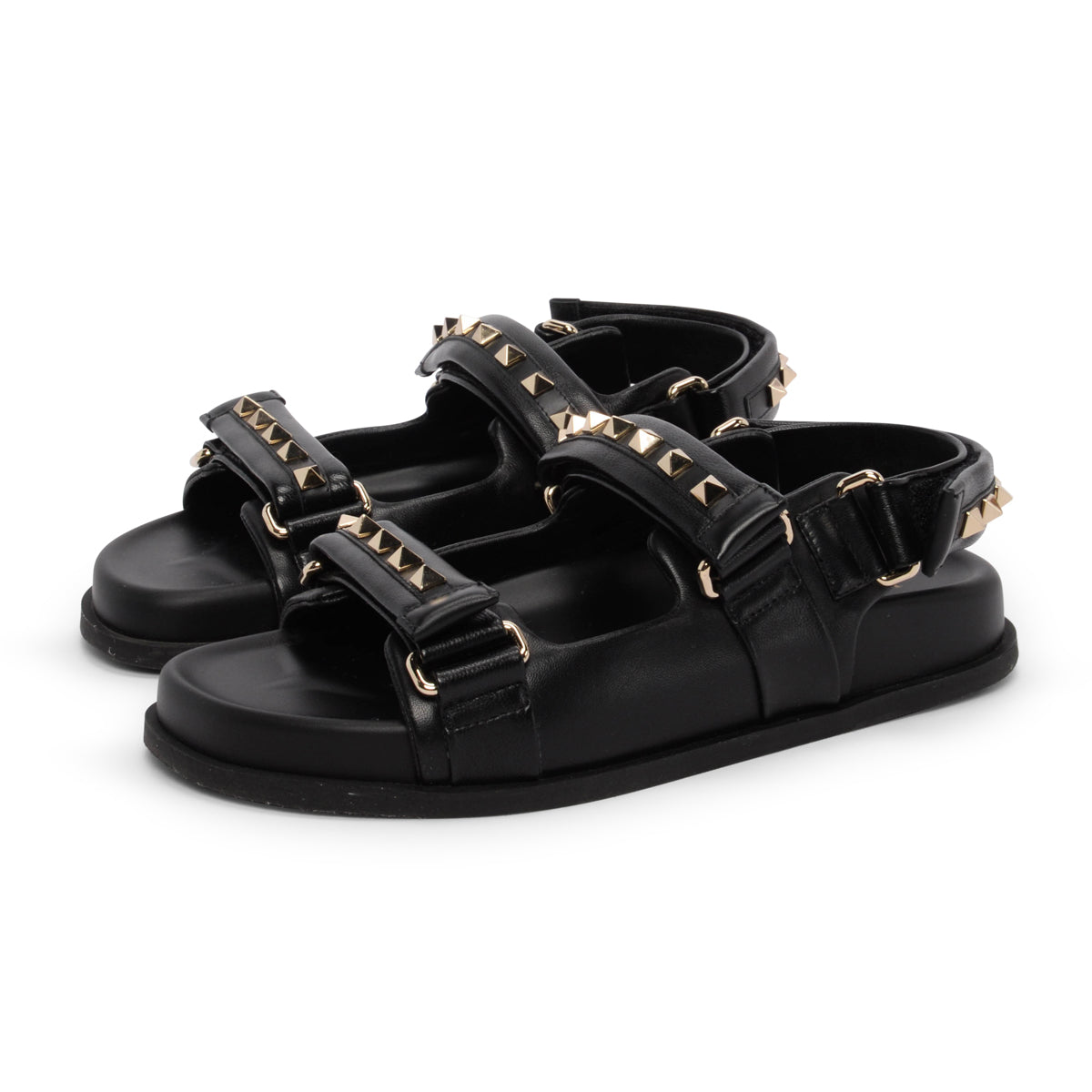 Valentino Black Calfskin Rockstud Sandals 37