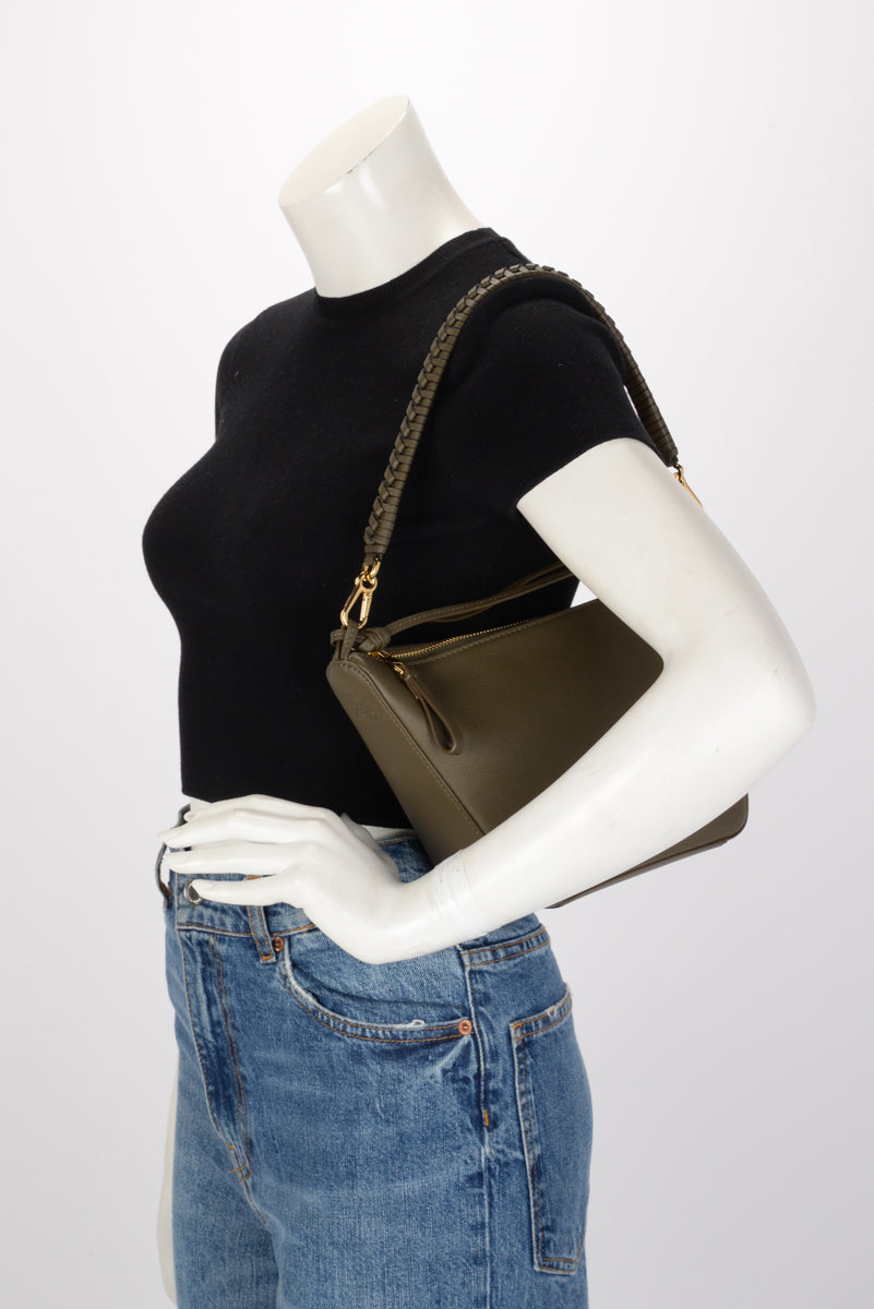 Loewe Olive Calfskin Braided Handle Mini Hammock Hobo + Strap