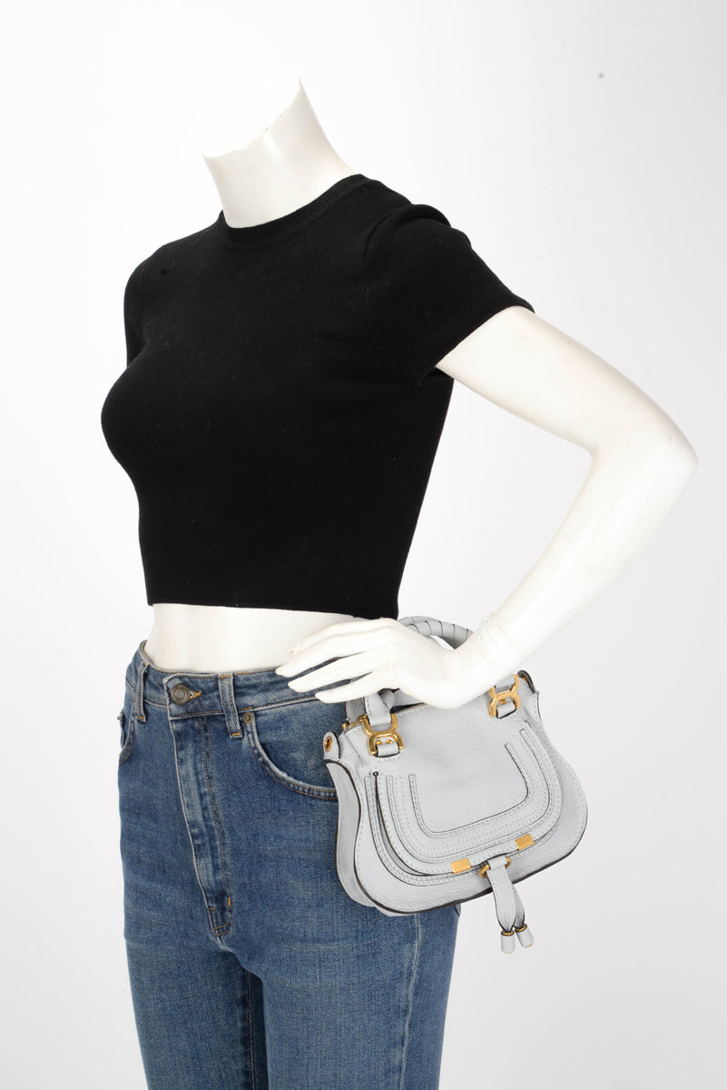 Chloe Pale Blue Grained Calfskin Mini Double Marcie Bag