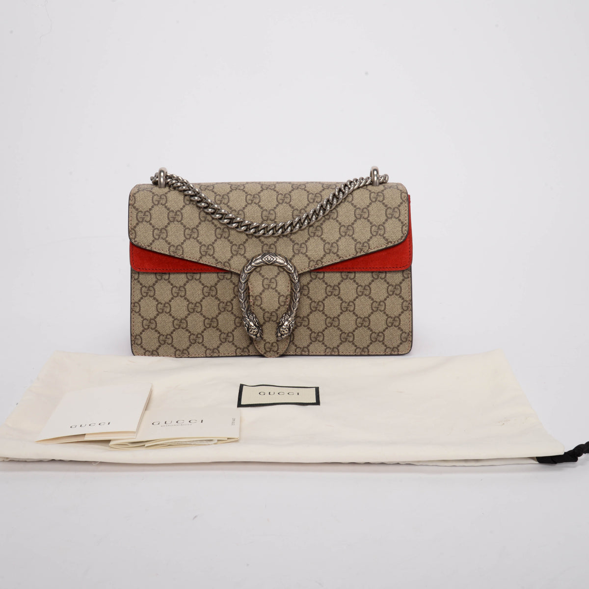 Gucci Red Suede & GG Supreme Small Dionysus Bag