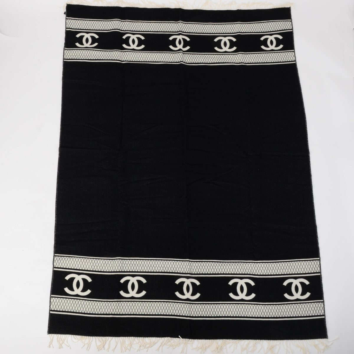 Chanel Black & White Cashmere CC Reversible Blanket