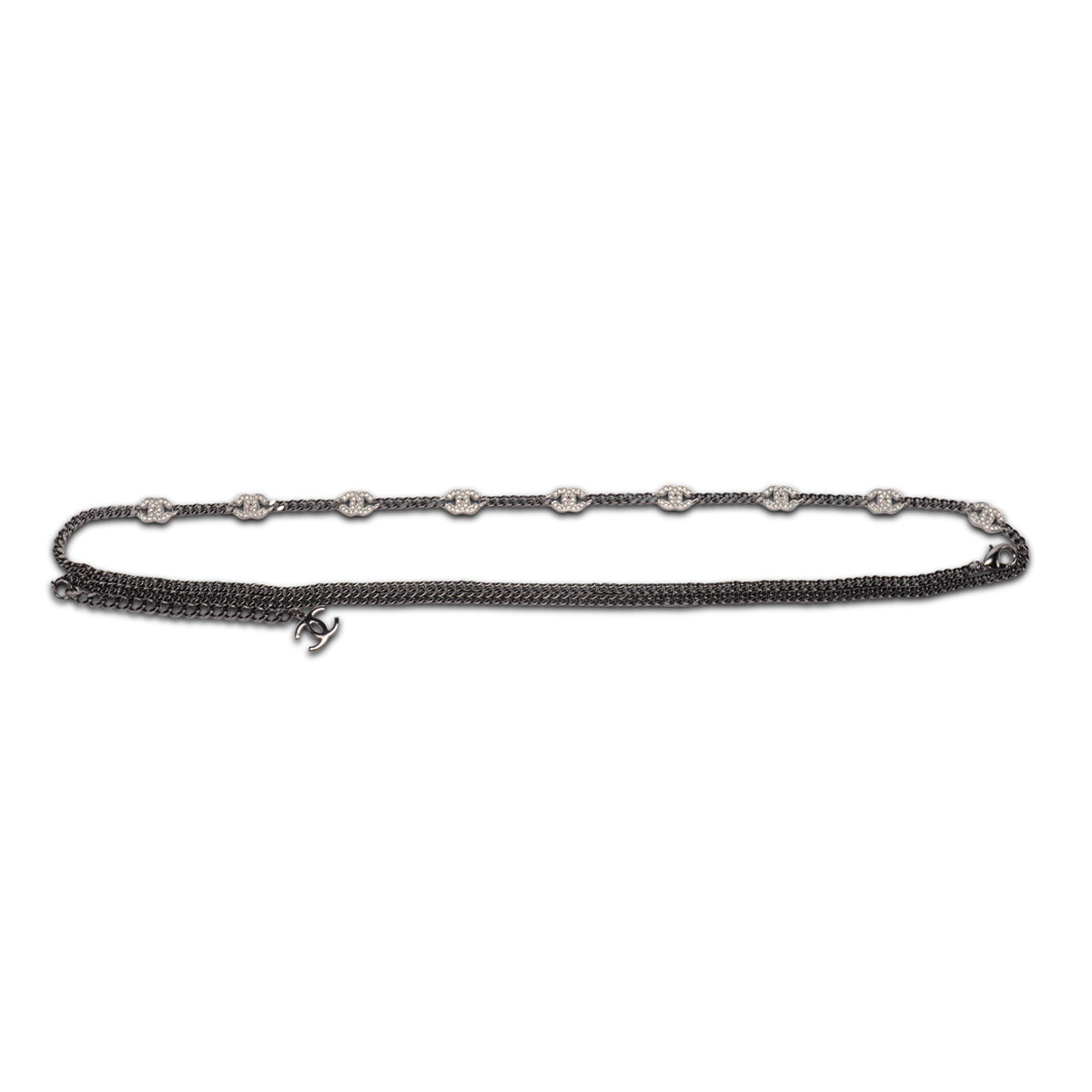 Chanel Gunmetal Crystal CC Chain Belt
