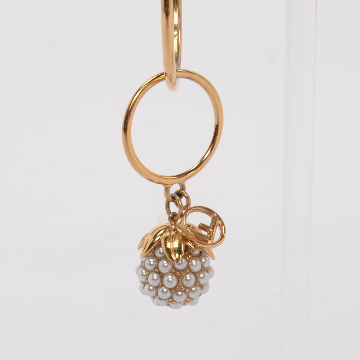 Fendi Gold Pearl Fruit Drop Hoop Earrings