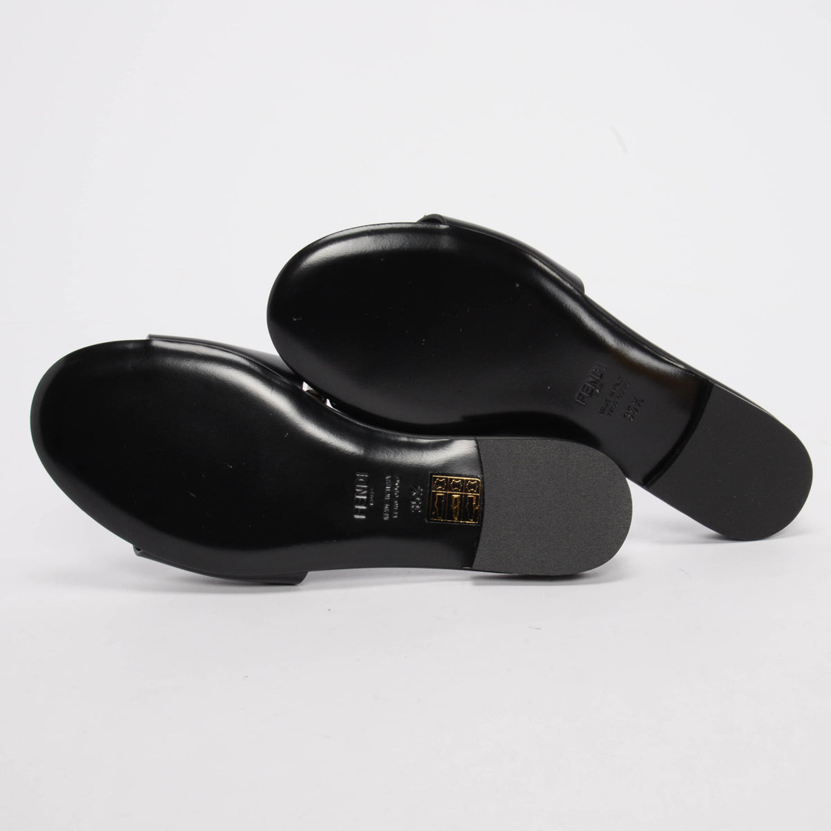 Fendi Black Leather Baguette Slides 35.5