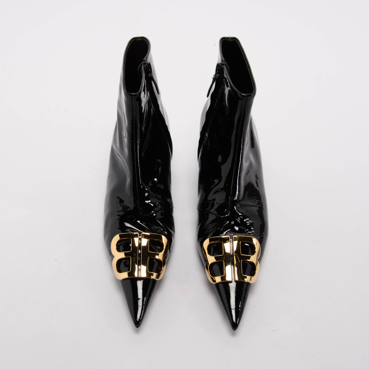 Balenciaga Black Patent BB Knife Booties 38