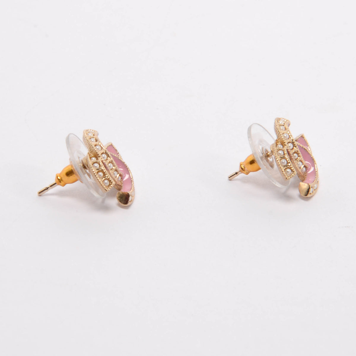 Chanel Pink & Gold Pearl CC Stud Earrings