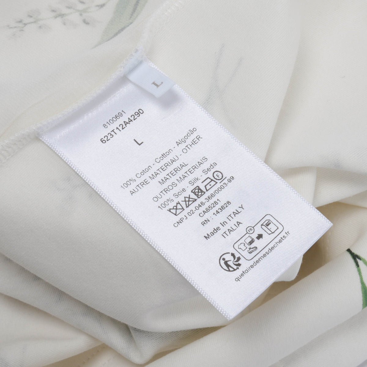 Dior White Silk Lily of the Valley Motif T-Shirt L