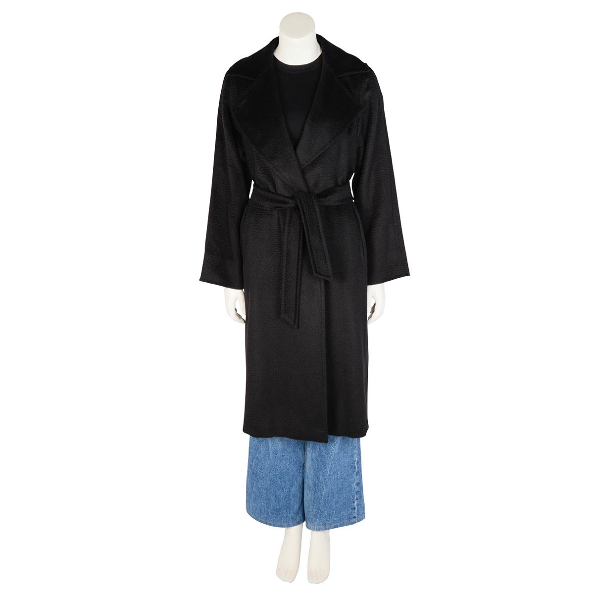 Max Mara Black Camel Wool Manuela Belted Coat IT 38