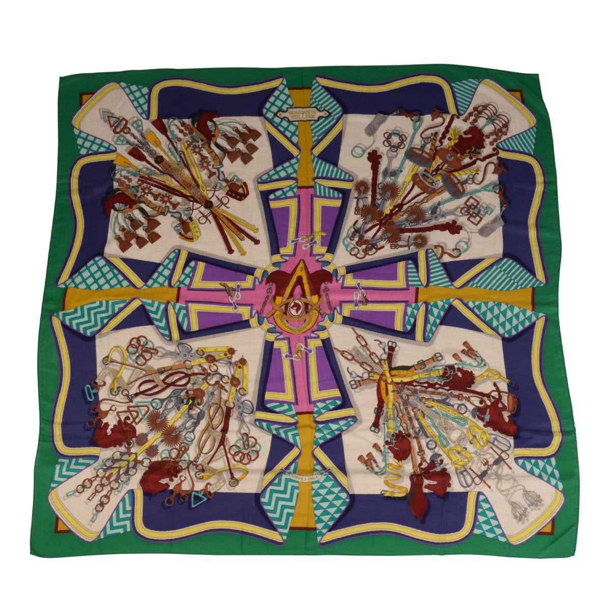 Hermes Green Cashmere & Silk Bouquets Sellier Shawl