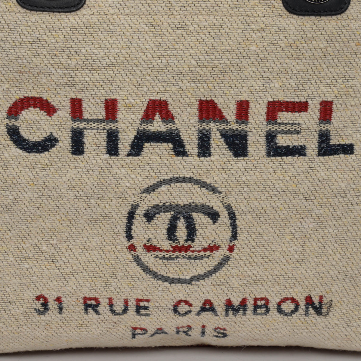 Chanel Beige Striped Canvas Medium Deauville Tote