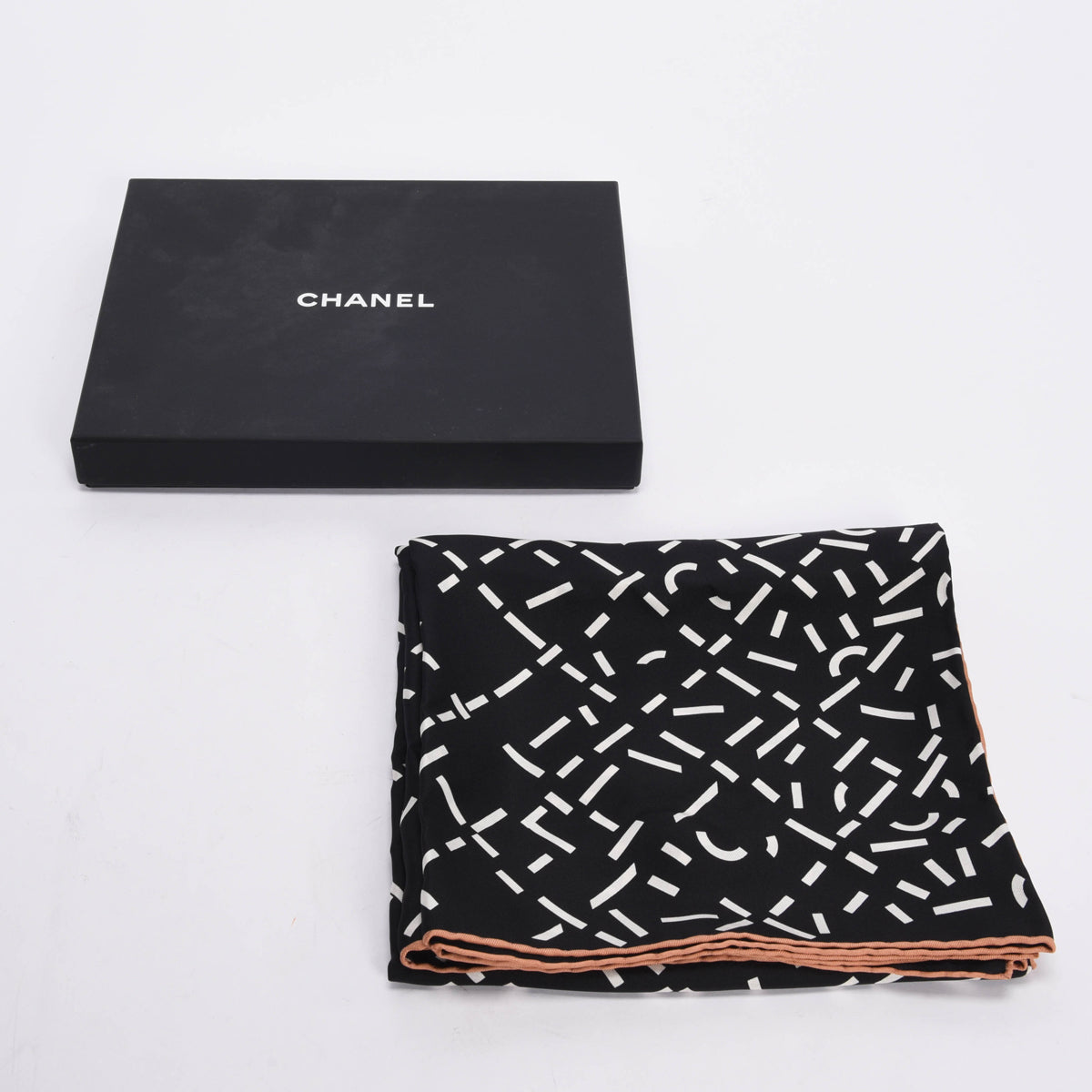 Chanel Black & White Silk Spellout CC Scarf
