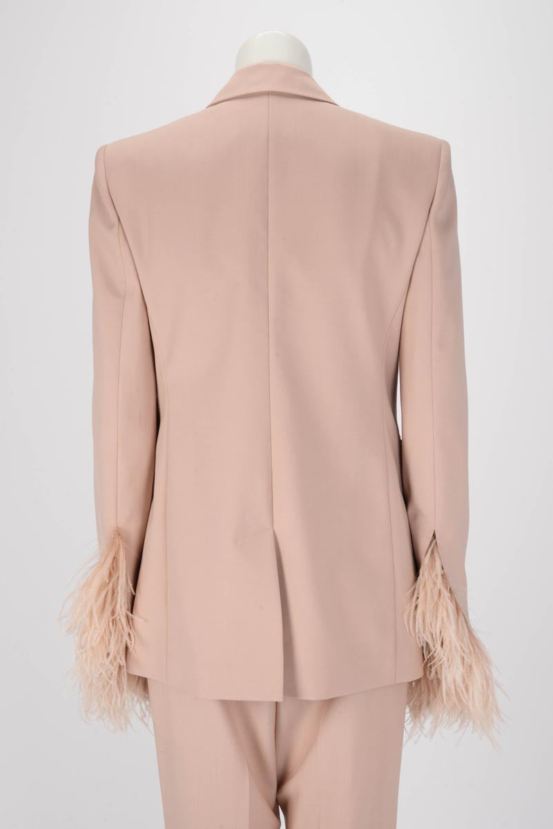 Valentino Sand Wool Feather Trim Jacket IT 44