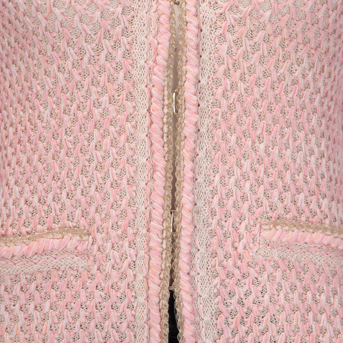 Chanel Pink Diamond Knit Braided Trim Cardigan FR 34