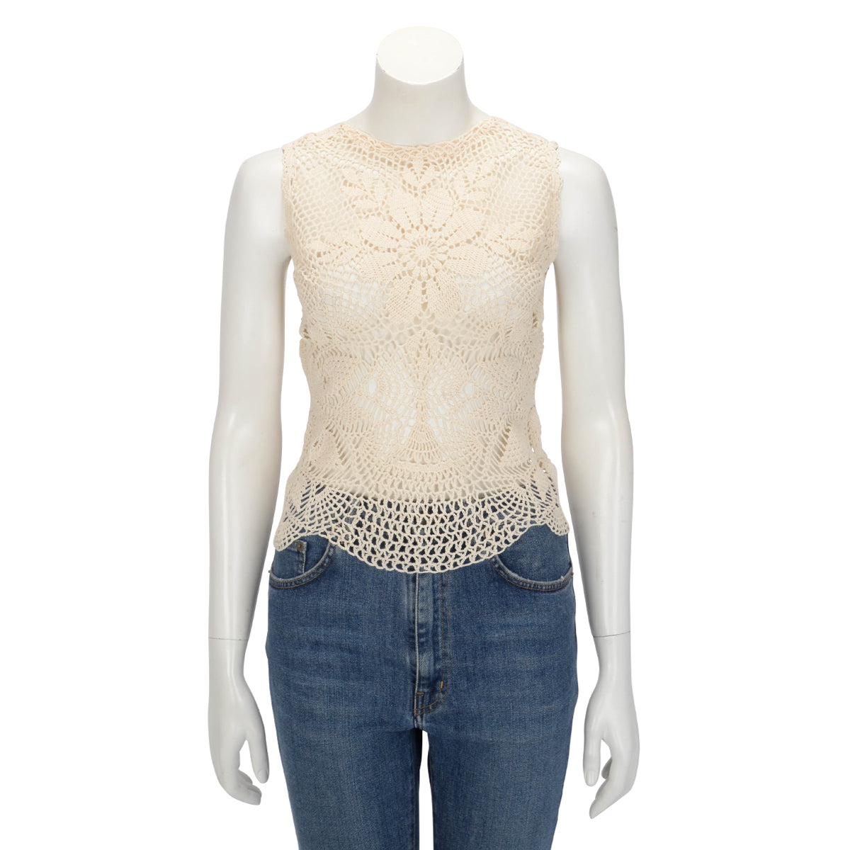 Magda Butrym Cream Cotton Crochet Top EU 36