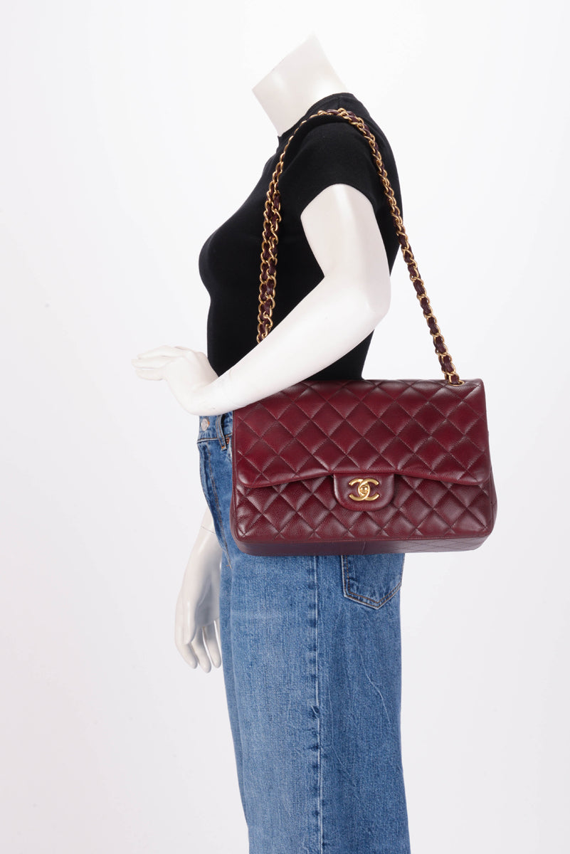 Chanel Burgundy Caviar Large Double Flap Shoulder Bag