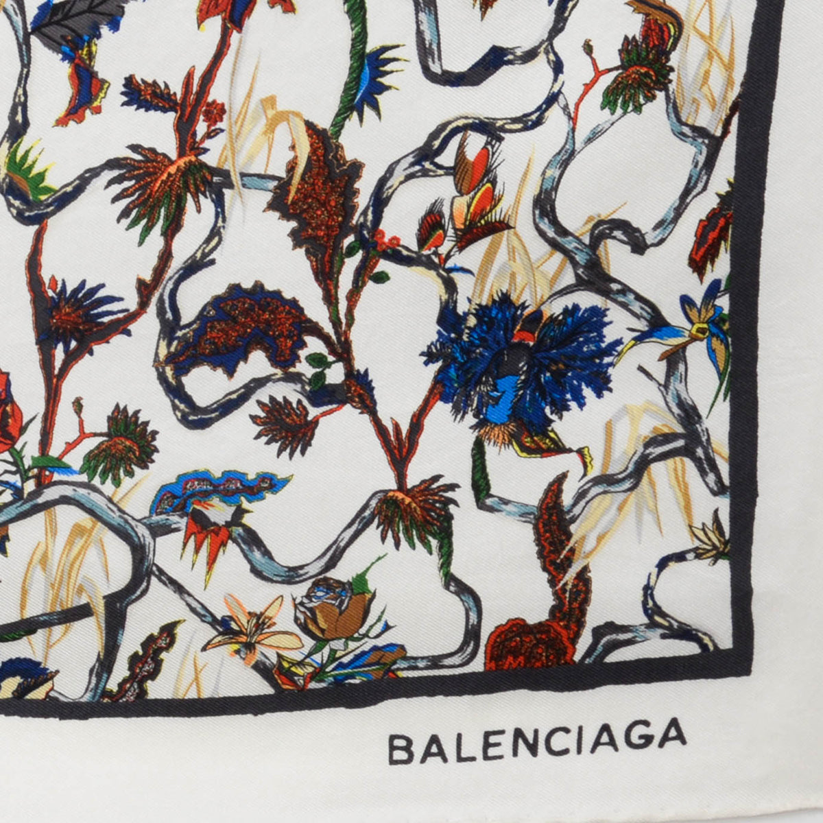 Balenciaga Cream Silk Floral Print Scarf