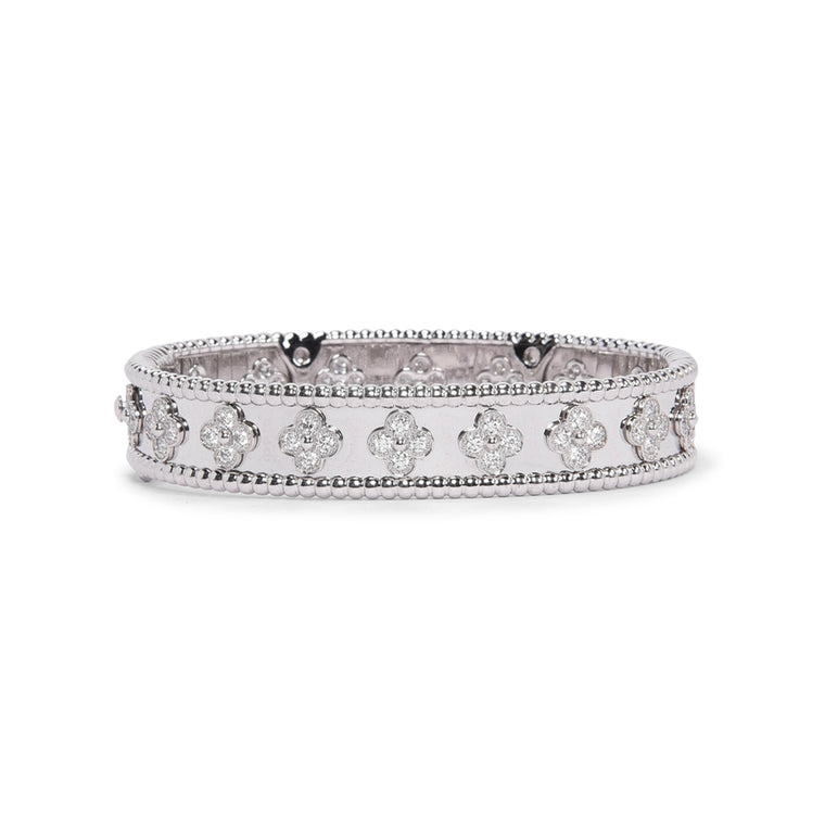 Van Cleef & Arpels 18k White Gold & Diamond Perlée Clovers Bracelet