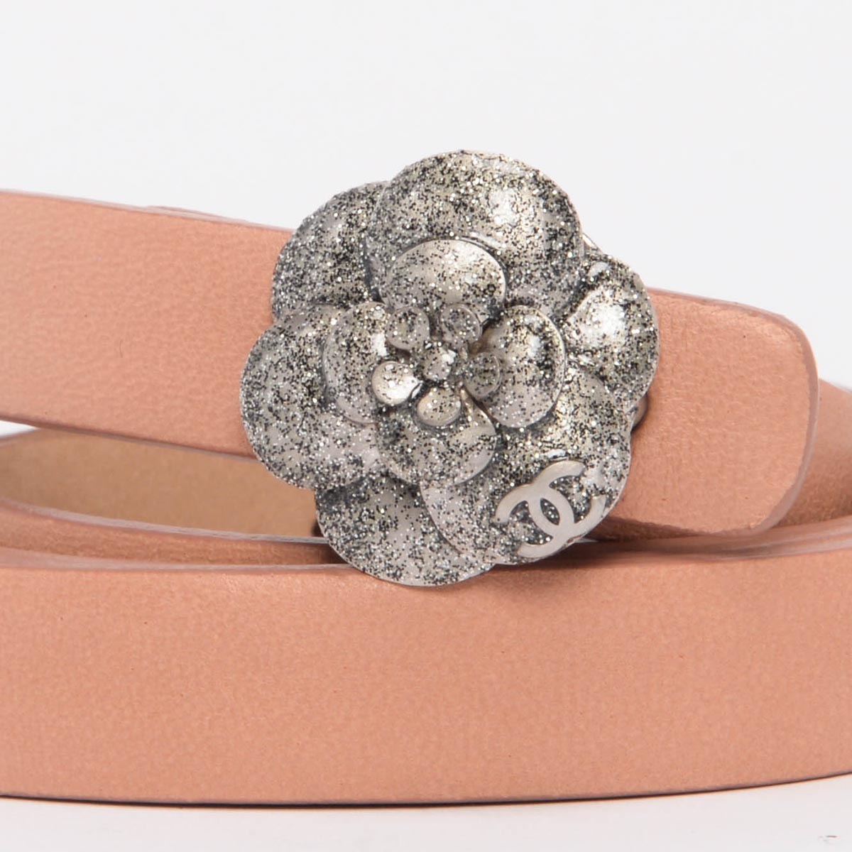 Chanel Dusty Pink Nappa Leather Camellia Buckle Belt