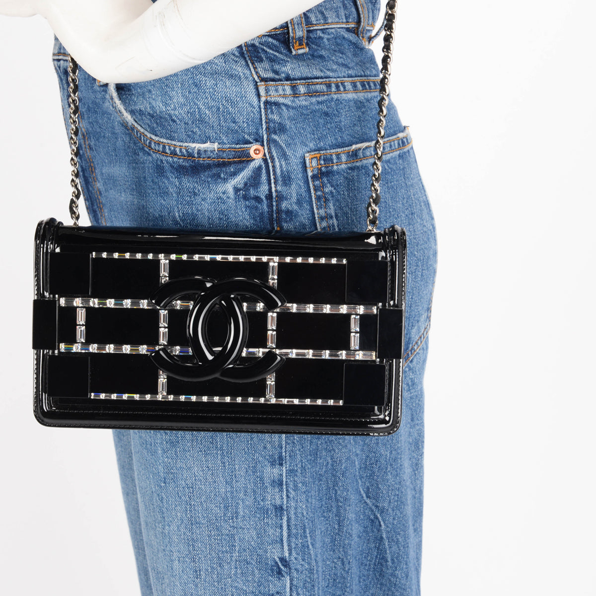 Chanel Black Patent & Crystal Boy Brick Flap Bag