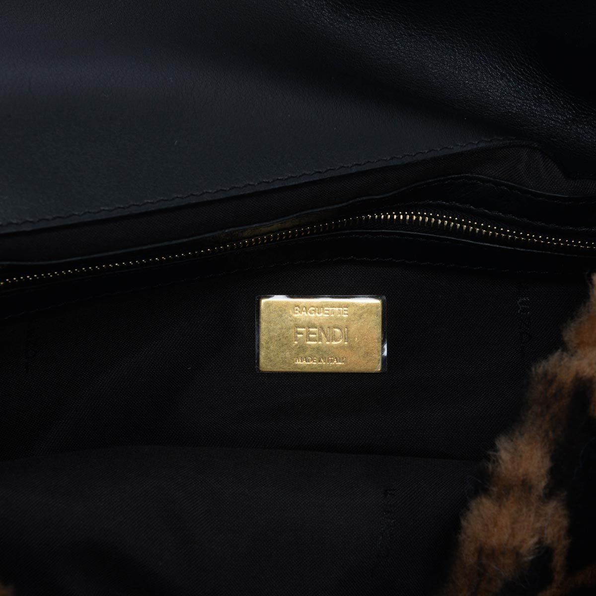 Fendi Brown FF Shearling Baguette Bag