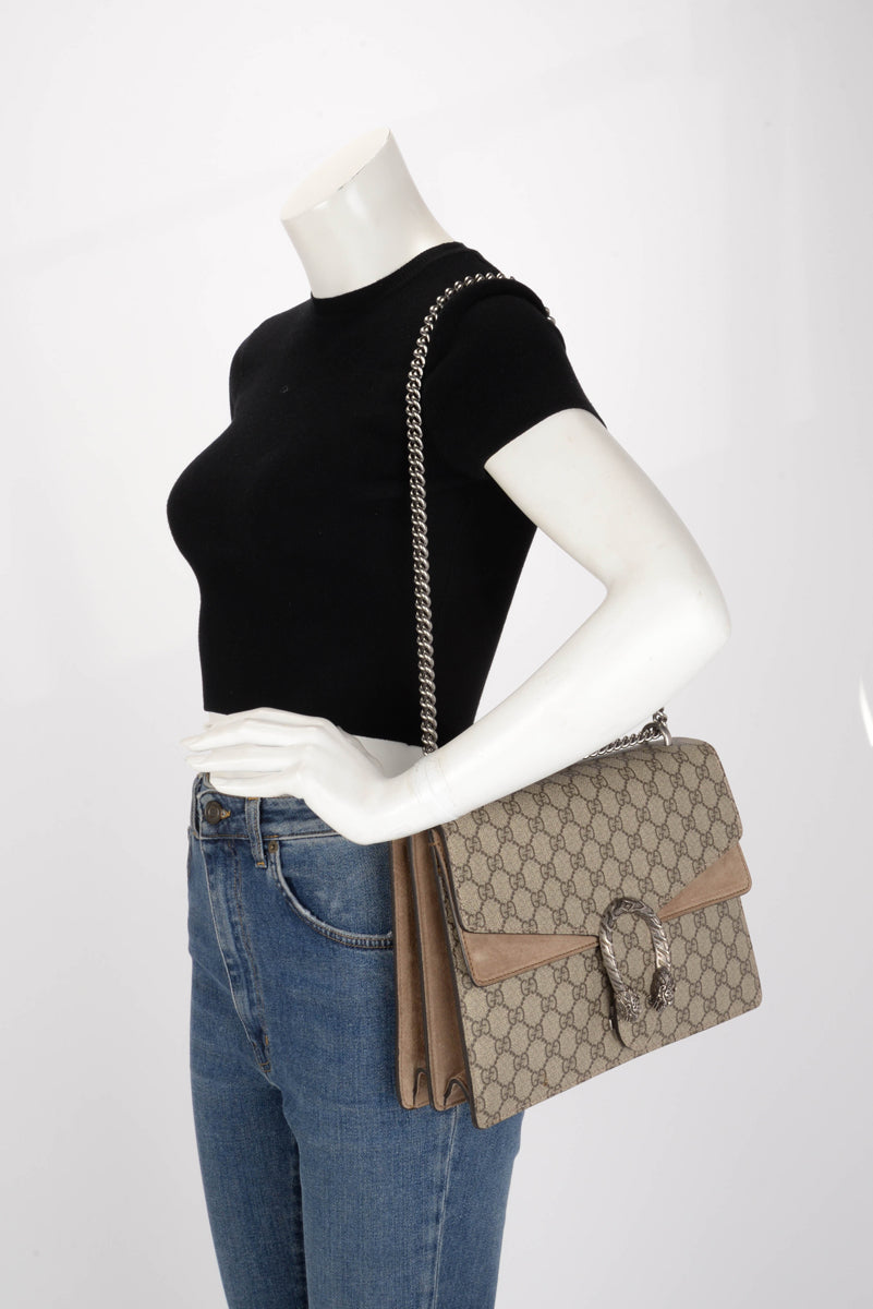 Gucci Beige GG Supreme Medium Dionysus Shoulder Bag
