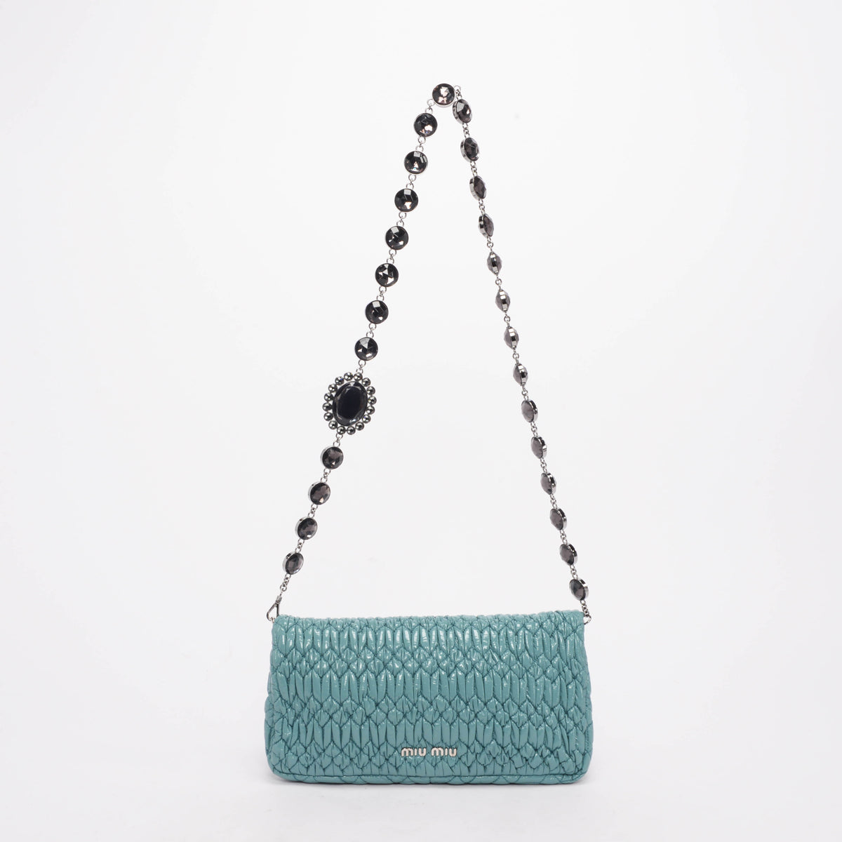 Miu Miu Mint Patent Matelasse Crystal Cross Body Bag