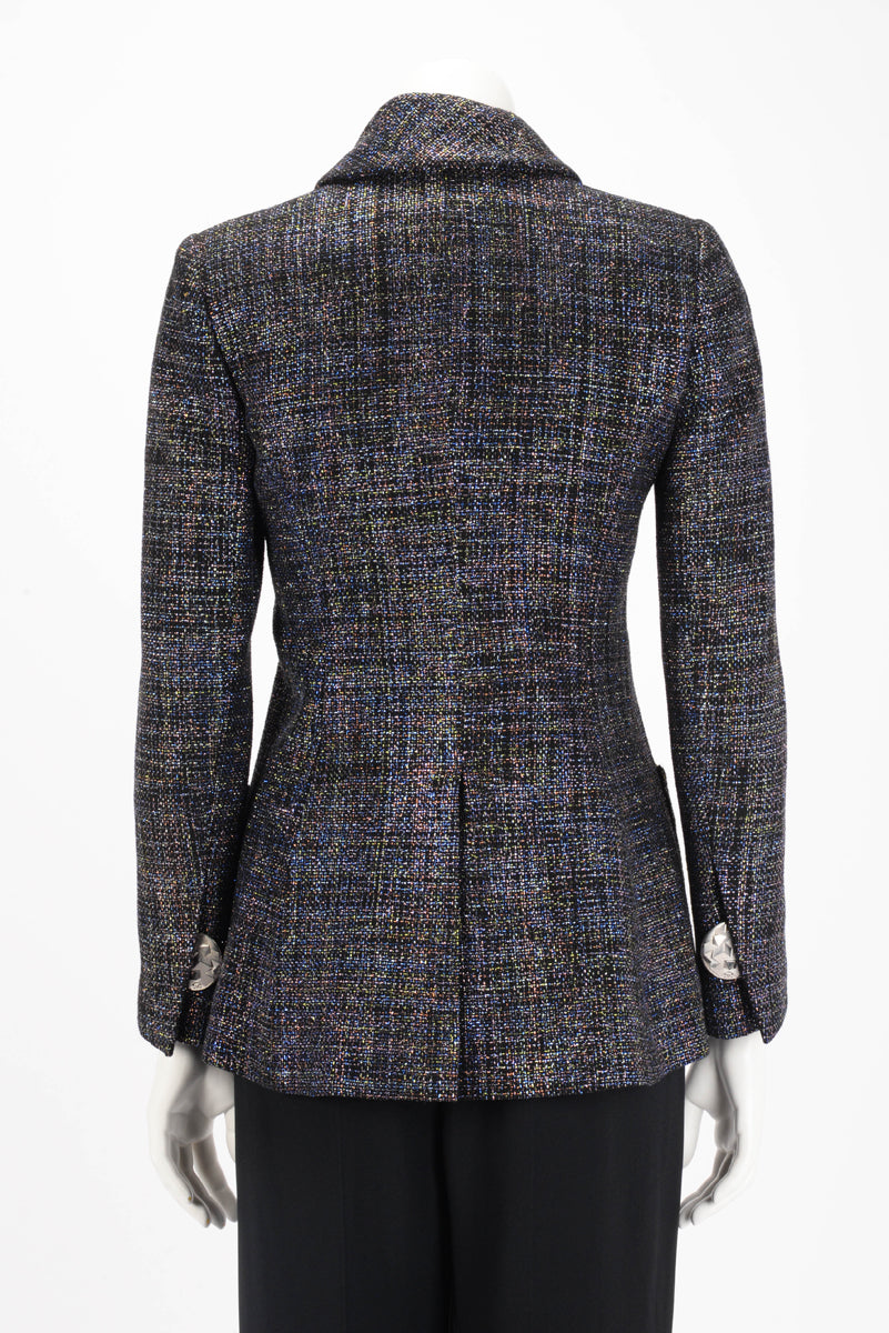 Chanel Black Rainbow Lurex Patch Pocket Jacket FR 38