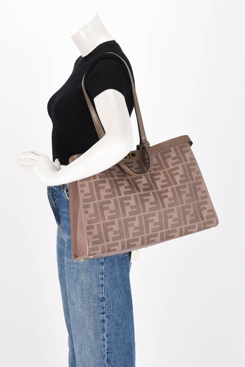 Fendi Taupe Canvas King FF Embroidered Medium Peekabo X- Tote