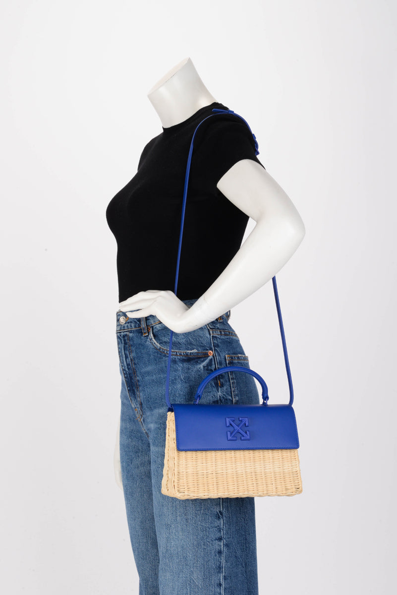 Off-White Royal Blue Leather & Wicker Jitney 1.4 Bag