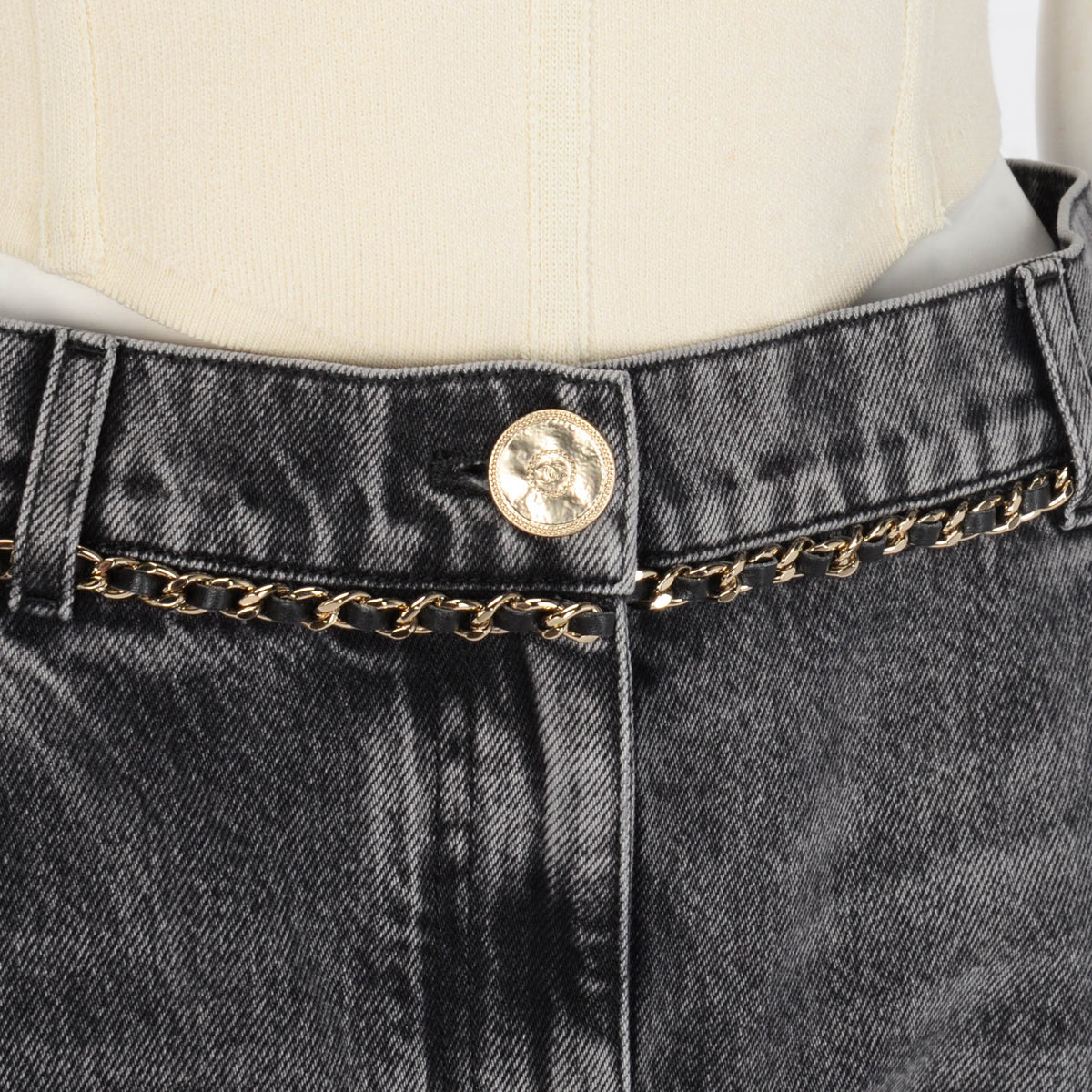 Chanel Black Denim CC Chain Trim Jeans FR 42