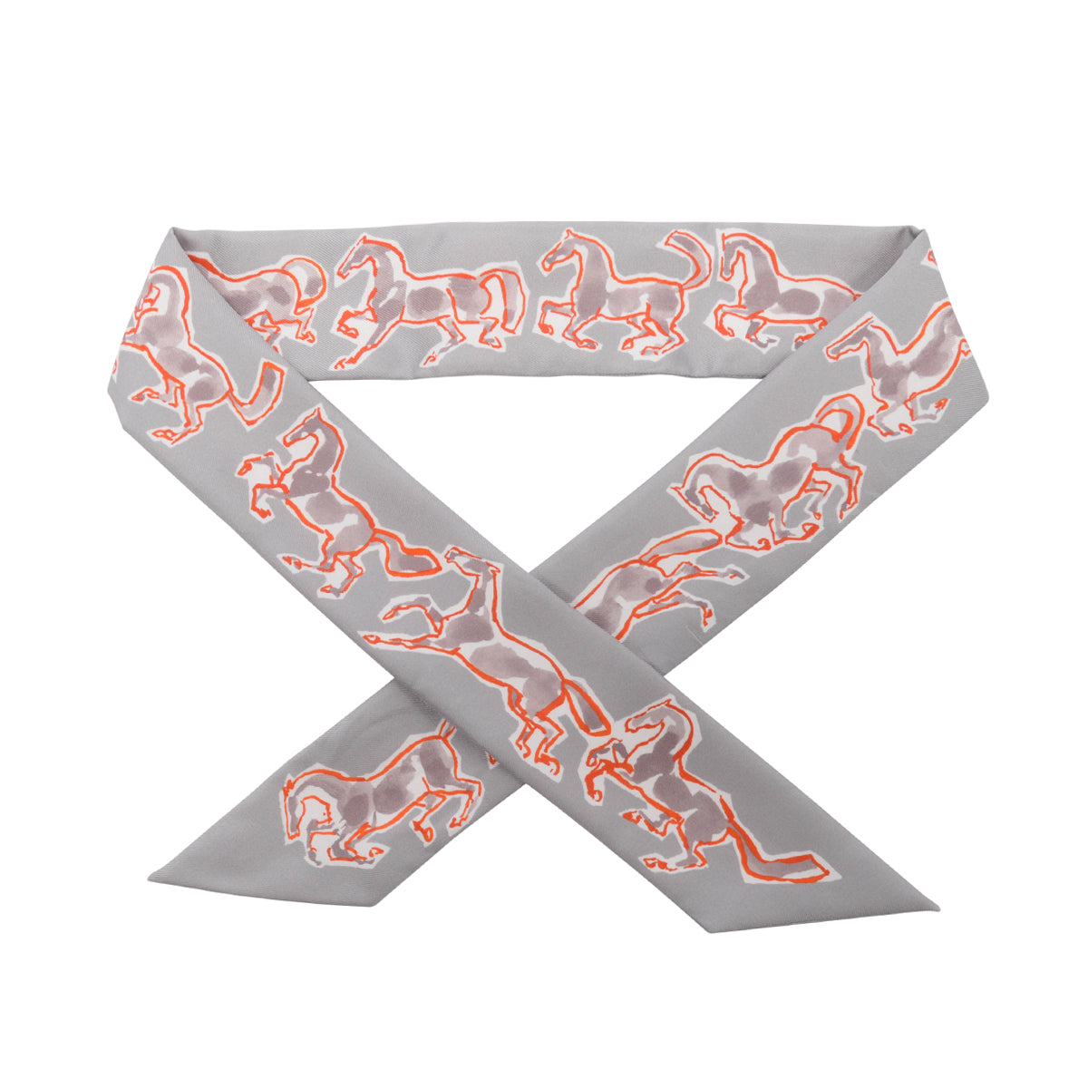 Hermes Gris Perle Silk Chevaux En Liberte Twilly