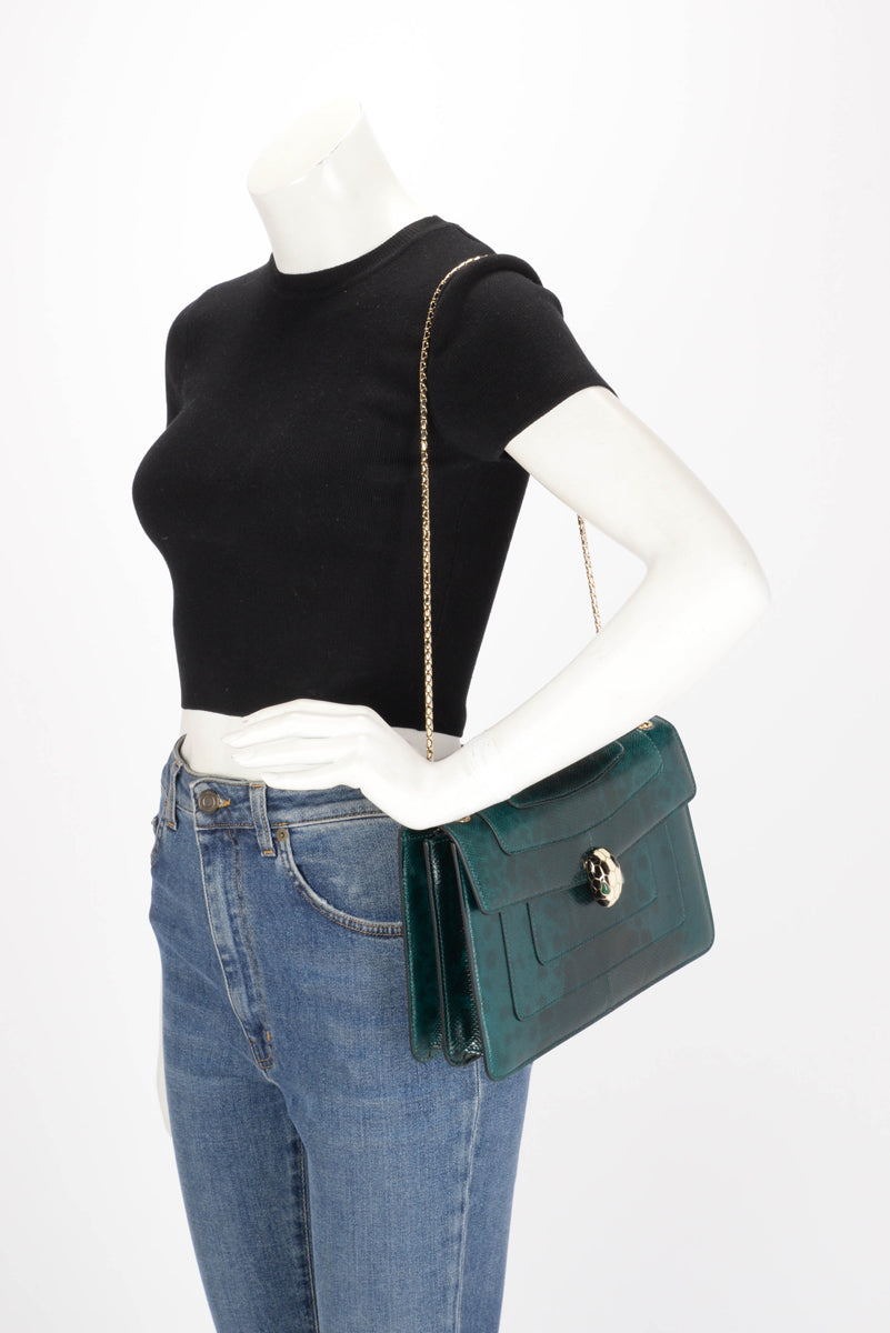 Bulgari Emerald Karung Medium Serpenti Forever Shoulder Bag