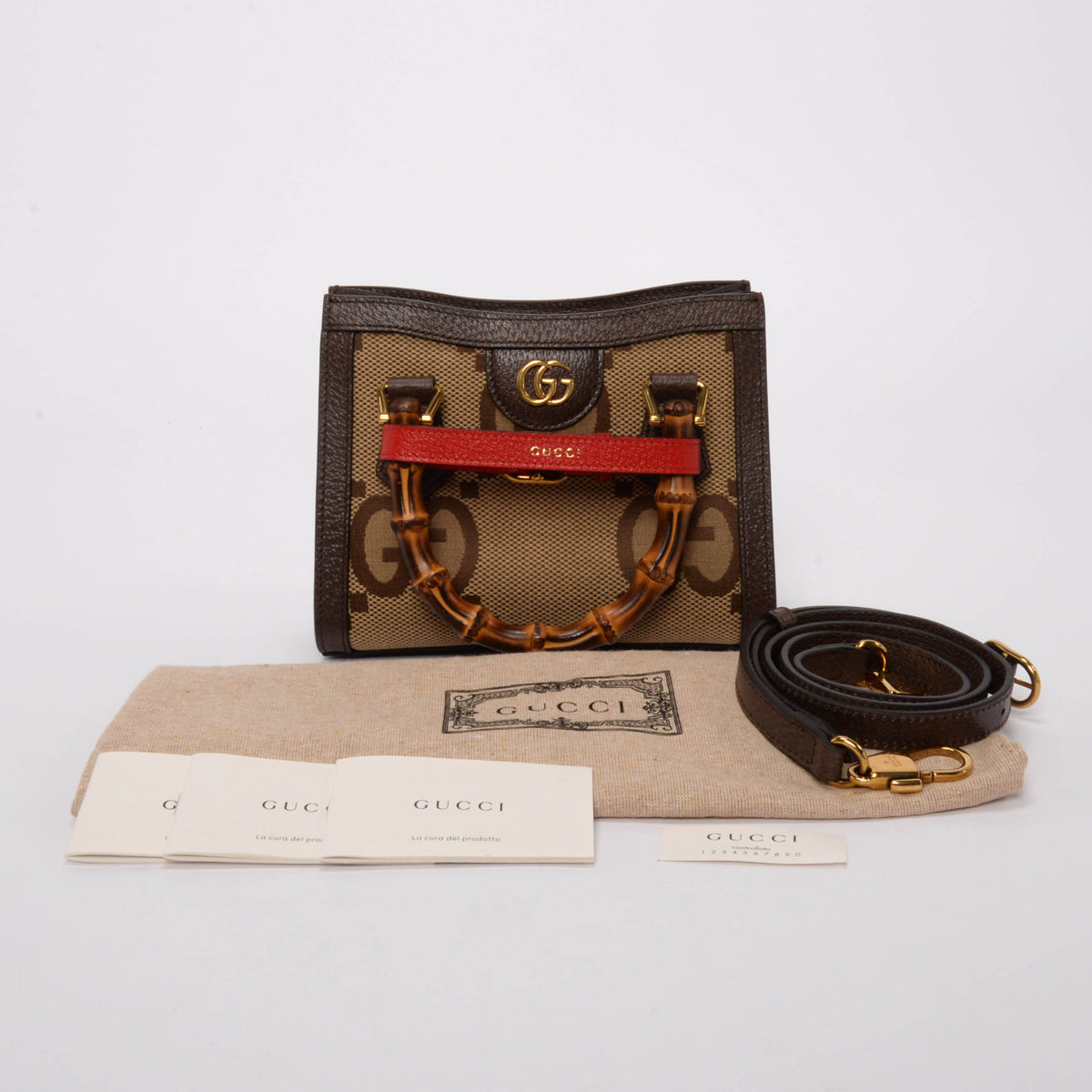 Gucci Brown Textured Dollar Calfskin Jumbo GG Mini Diana Bag
