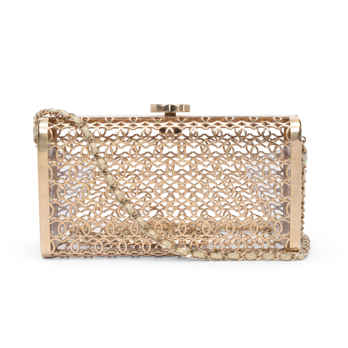 Chanel Light Gold Metal CC Moucharabieh Minaudiere