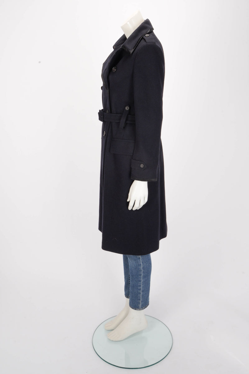 Miu Miu Navy Wool Melton Satin Trim Military Coat IT 42