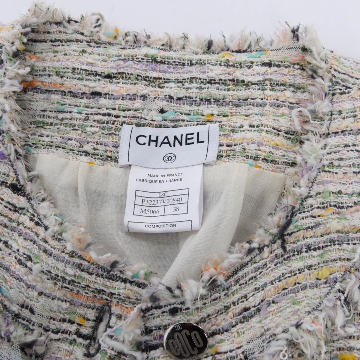 Chanel Pastel Fantasy Tweed Belted Jacket FR 38