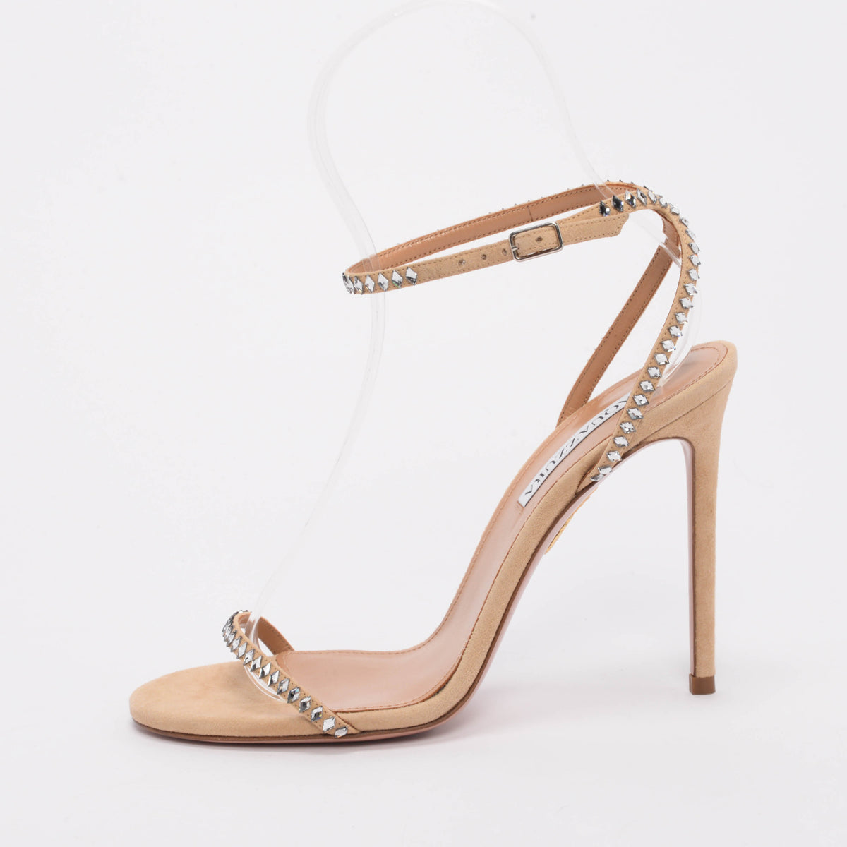 Aquazzura Nude Suede Olie Crystal Sandals 39