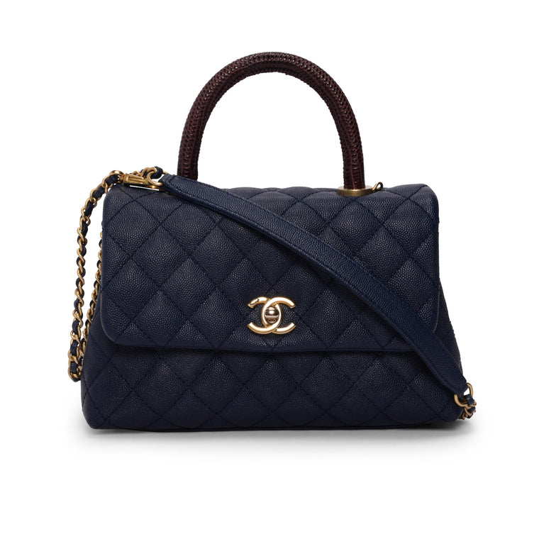 Chanel Navy Caviar & Lizard Small Coco Handle Flap Bag