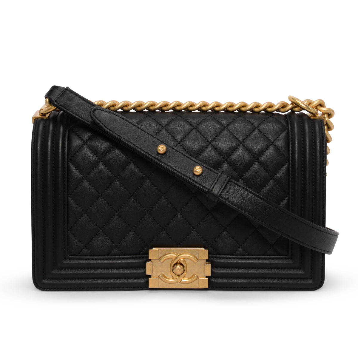 Chanel Black Quilted Lambskin Old Medium Boy Bag