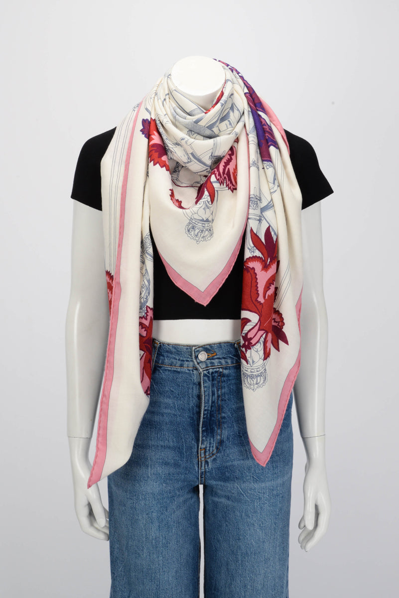 Hermes Pink Cashmere & Silk Cavalcadour Fleuri Shawl