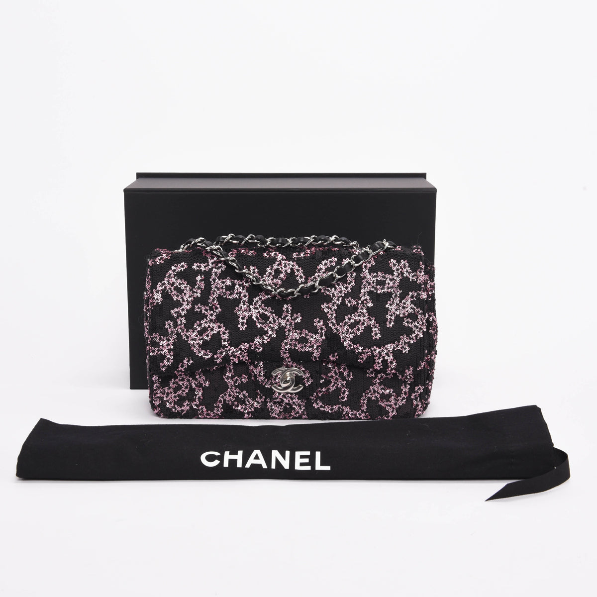 Chanel Black & Pink CC Sequins Medium Flap Bag