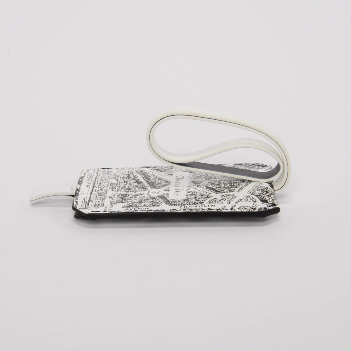 Dior Black & White Leather Plan De Paris Luggage Tag