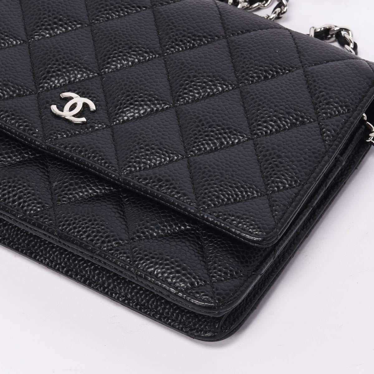 Chanel Black Quilted Caviar Classic Wallet On Chain